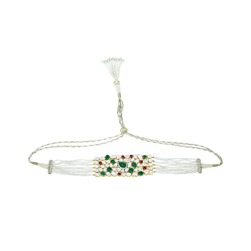 Emerald and Ruby Choker with Polki Diamonds and Pearl Strings